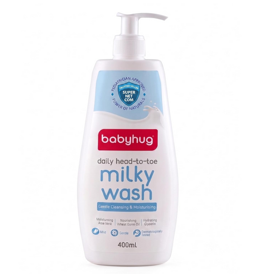 BABYHUG Daily Head-To-Toe Milky Body Wash - Enriched With Natural Oil, Aloe Vera Extract 400ML(Pack Of 1)