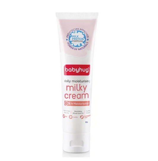 Babyhug Daily Moisturizing Milky Cream for Newborn Babies, Milk Protein Formula, 100 g | Dermatologically Tested, Pediatrician Approved | Silicone, Paraben, Phthalete, Sulphate Free