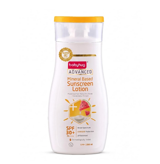 BABYHUG Advanced Mineral Based Sunscreen Lotion with SPF 30 +, PA+++,UVA/UVB Protection 200ML(Pack Of 1)