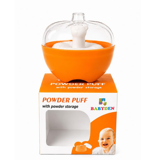 BABYDEN Baby Apple Shape Powder Puff With Powder Storage Bpa Free Orange