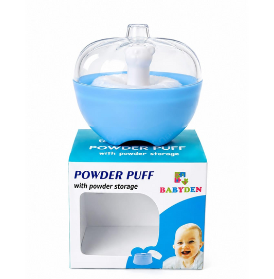 BABYDEN Baby Apple Shape Powder Puff With Powder Storage Bpa Free Blue