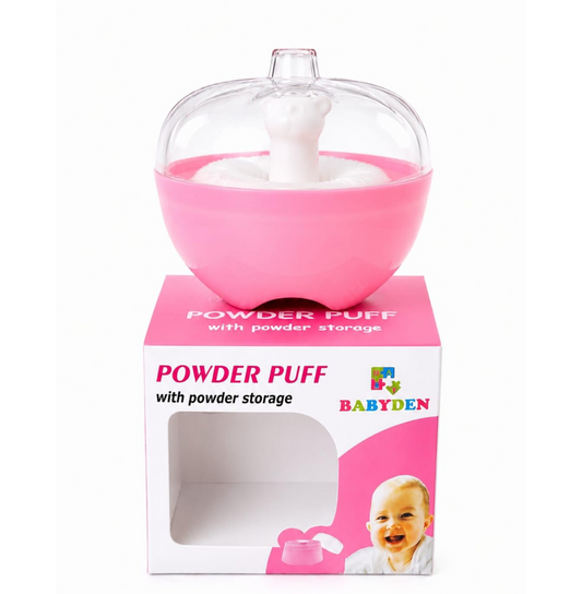 BABYDEN Baby Apple Shape Powder Puff With Powder Storage Bpa Free Pink