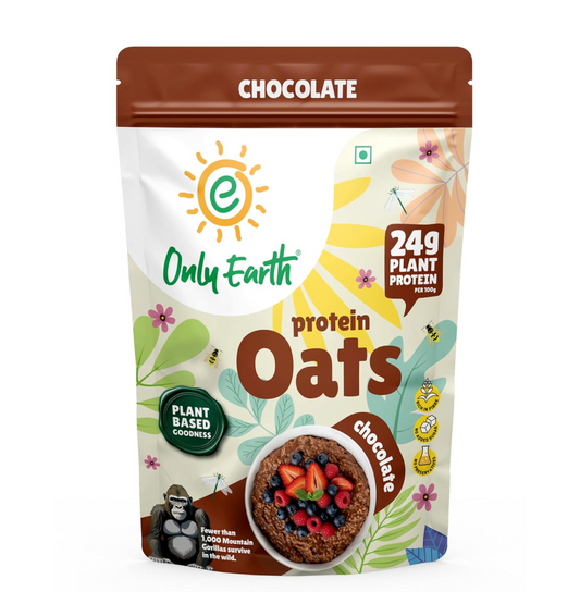 Only Earth Protein Oats | Chocolate | High Protein Instant Oats | 24g Plant Protein | High Fibre | Dairy-Free | No Added Sugar | With Pea Protein, Cocoa & Seeds | Easy Breakfast | 350g
