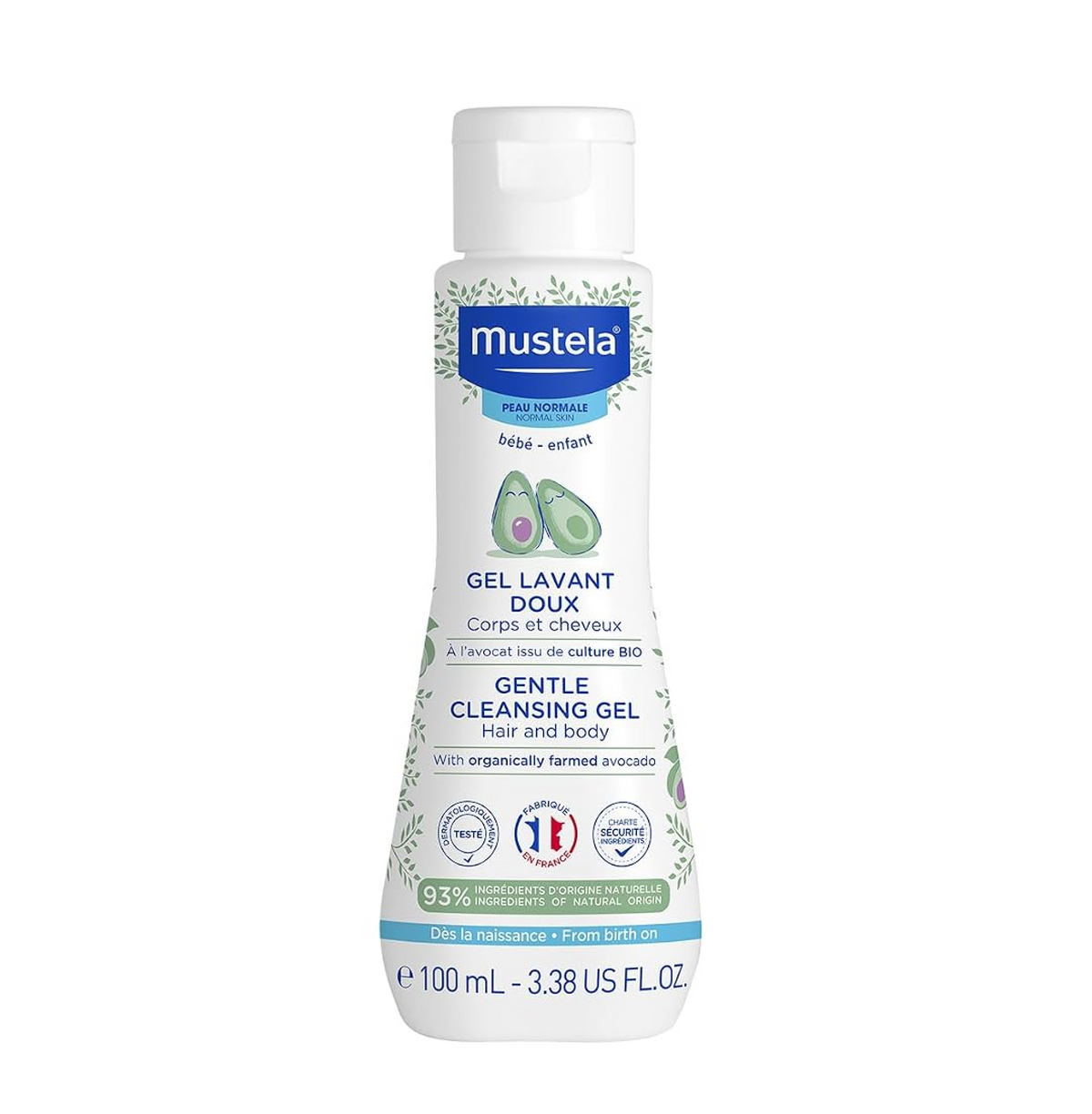 Mustela Baby Body Wash and Shampoo with Avocado 100ml – Head to Toe Wash for Bath | Baby Shampoo | Gentle Cleansing Gel with Vitamin B5