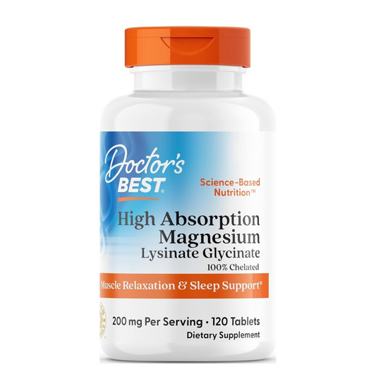 Doctor's Best High Absorption Magnesium Glycinate Lysinate Supplement for Sleep Support - Chelated Magnesium Tablets for Women & Men, 200mg per Serving, Supports Calm & Relaxation, Vegan - 120 Count