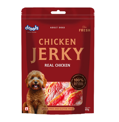 Drools Adult Dog Treat Chicken Jerky 60g | Real Chicken Flavour | No Grains | No Gluten | Prevent Food Allergy or Sensitivity | Firm Texture | Chewy Nature
