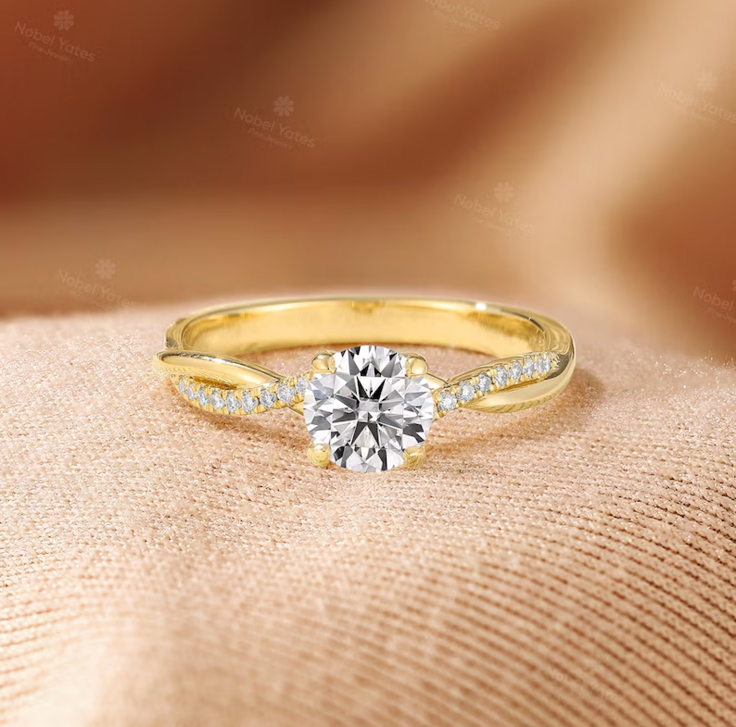 Vintage 1 Ct Lab Grown Diamond Engagement Ring: Yellow Gold Band, Twisted Diamond Wedding Ring, Bridal Promise Rings for Women