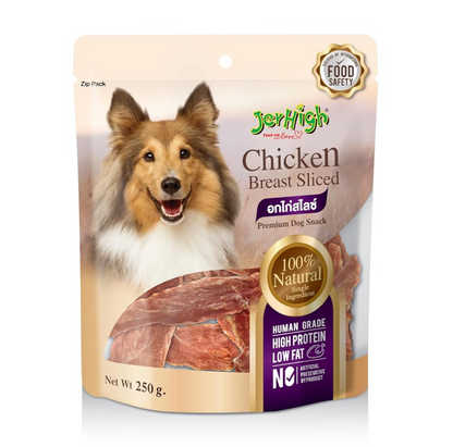 JerHigh KSY Jerky Dog Treats, Human Grade High Protein Chicken, Fully Digestible Healthy Snack & Training Treat, Chicken Breast Slice (1 x 250Gm) by DogsNCats,All Life Stages