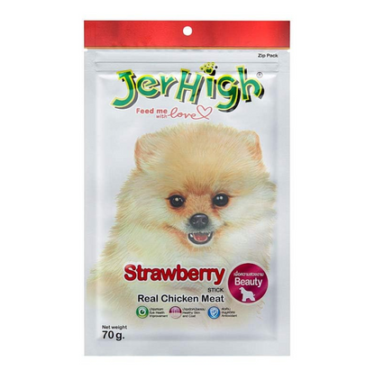 Jerhigh Chicken Dog Treats, Human Grade High Protein Chicken, Fully Digestible Healthy Snack & Training Treat, Free from by-Products & Gluten, Strawberry 70 Gm (1 X 70 G),All Life Stages