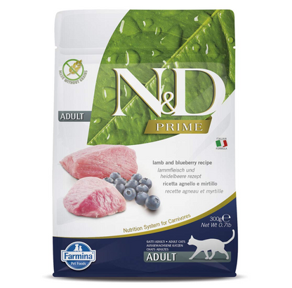 Farmina N&D Prime Adult Cat Food | Grain-Free | Lamb & Blueberry Protein Source|Low Glycemic | Complete Nutrition | 0.3kg