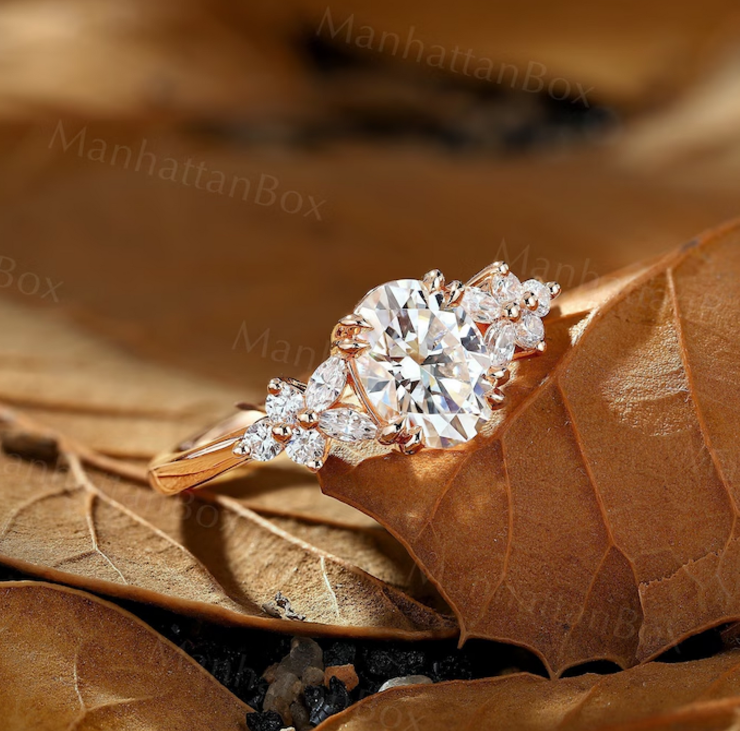 Moissanite Engagement Ring - Winter Nature Inspired Ring - Cluster Rings for Women