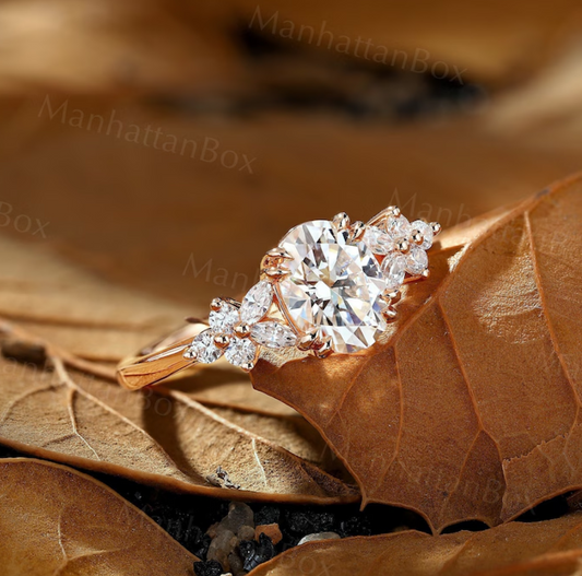Moissanite Engagement Ring - Winter Nature Inspired Ring - Cluster Rings for Women