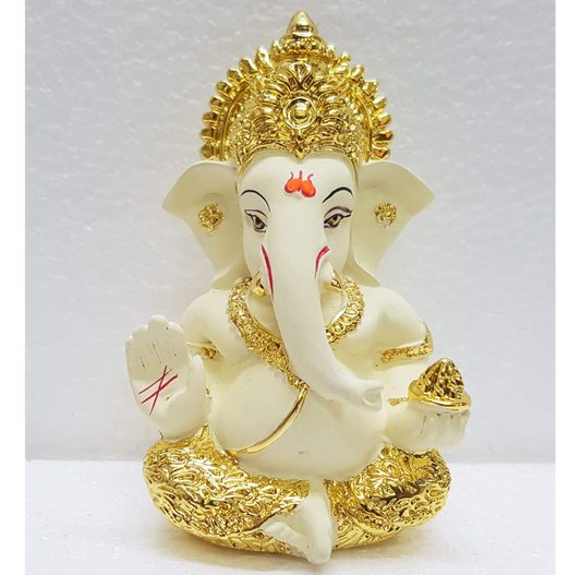 Gold Art India Gold and Silver Plated Ganesh Idol for Car Dashboard Small Ganesha Murti Ganpati Idol for Home Decor Puja Lord Ganesh Statue Gift for Office Desk Puja Room Figurine
