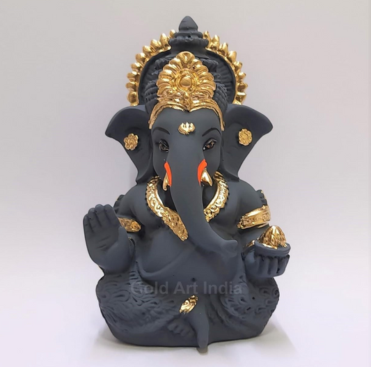 Gold Art India Dark Grey Ganesha Idol Ganesh for Car Dashboard Statue Ganpati Vinayaka Vinayagar Figurine Diwali Gifts Home Decor Luck, Success
