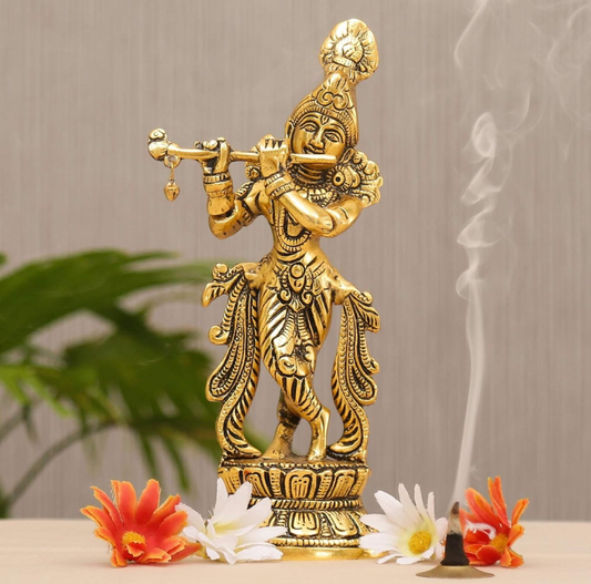 KridayKraft Lord Krishna Metal Statue,Krishna Murti Playing Flute for Temple Pooja,Decor Your Home,Office & Gift Your Relatives,Showpiece Figurines,Religious Idol,Gift Article...