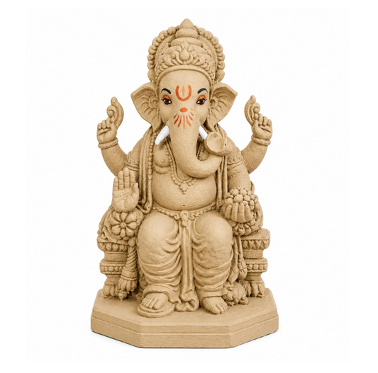 KSI Eco-Friendly Ganesha Idol Ganpati Murti for Home Visarjan Water Soluble Ganesh Idol 7 Inches Ganesh Without Paint Handcrafted Natural Clay Biodegradable Ganesha Statue