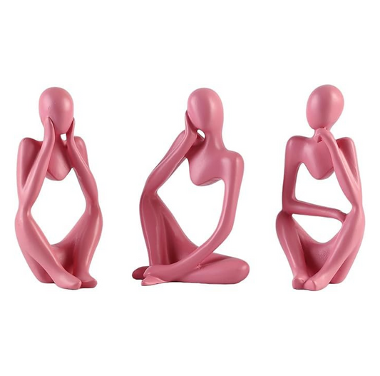 THE SACRED GIFTS Abstract Thinker Men Statues, Elegant Modern Art Showpiece for Home Decor, Living Room, Bedroom, Office, Bookshelf & Table Centerpiece, Thinker Sculpture (Set of 3) (Pink)