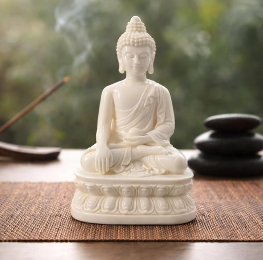 Peaceful Meditating Buddha Idol for Home Décor | Serenity White Buddha Statue for Living Room, Office & Meditation Space | Spiritual Decorative Showpiece for Positive Energy & Vastu Harmony