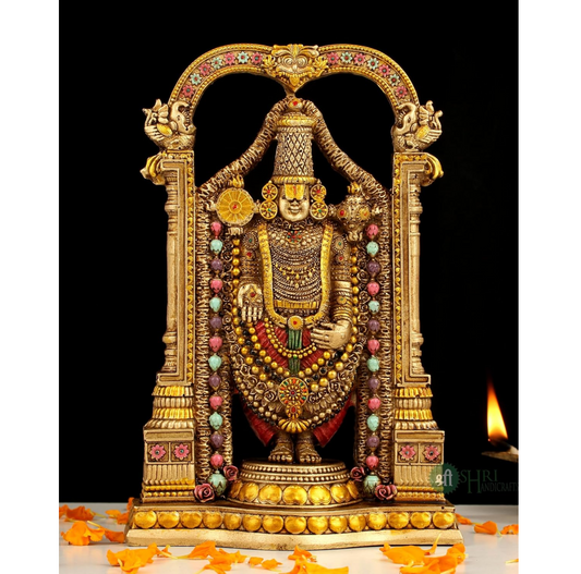 Tirupati Balaji Fine Metal Finish Idol Decorative Showpiece Handcrafted Tirupati Balaji Murti for Home Office and Gifting Purpose Sculpture, Golden, Pack of 1