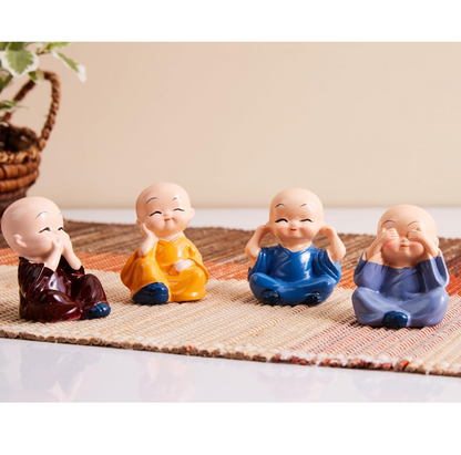 Little Cute Meditating Baby Monk for Decoration (Pack of 4, Multi-Coloured)