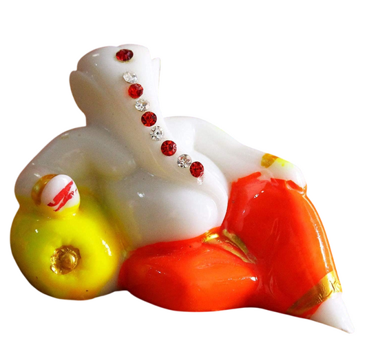 Ganesha Idol Sleeping Position for Home Decor Polyresin Material, Suitable for car Dashboard, Home, Table/Showpiece for Living Room 4x4 Inch/5 cm, Multicolour