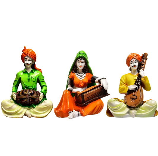 Polyresin and Marble Dust Rajasthani Couple Cultural Statue Showpiece for Home Decor Living Room, Bedroom,Navrathri Set, Golu Golu Dolls for Navarathri Set, Multicolor