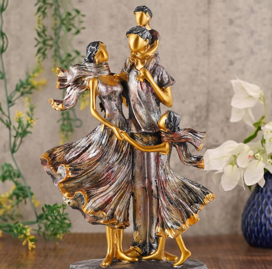 Family Showpiece for Home Decor, Golden (11 inch), Resin, Bird