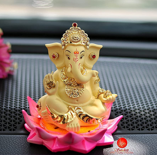Stone Lord Ganpati/Ganesha Idol for Car Dashboard, Desk, Office Table | Beautiful Ganesh Car Dashboard Idol Figurine Showpiece Sculpture (Ganesha Design 02)