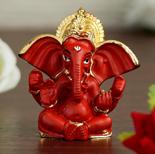 Golden and Red Polyresin Lord Ganesha Idol for Home, Temple, Office for Devotees, Family, Friends - Suitable for Diwali, Ganesh Chaturthi, Housewarming