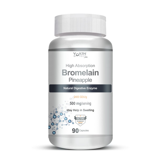 Bottle of Bromelain capsules with a white background
