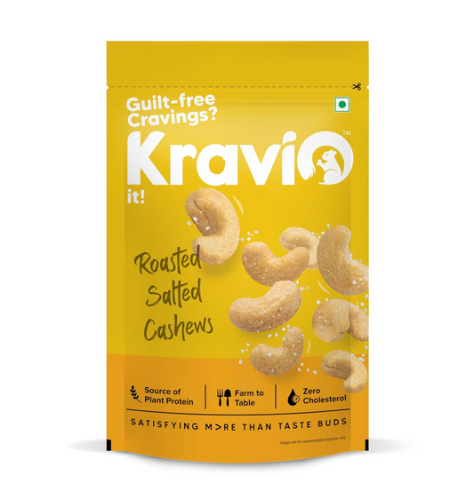 Kravio Premium Roasted Salted Cashew Nuts | Jumbo Whole Kaju - 200g