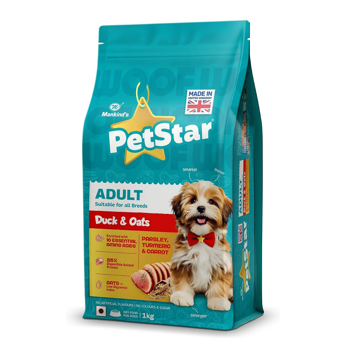 Petstar Adult Dry Dog Food 1 kg, Duck & Oats, High Protein, Easy Digestion, Immunity Support, No Artificial Flavours or Added Sugar