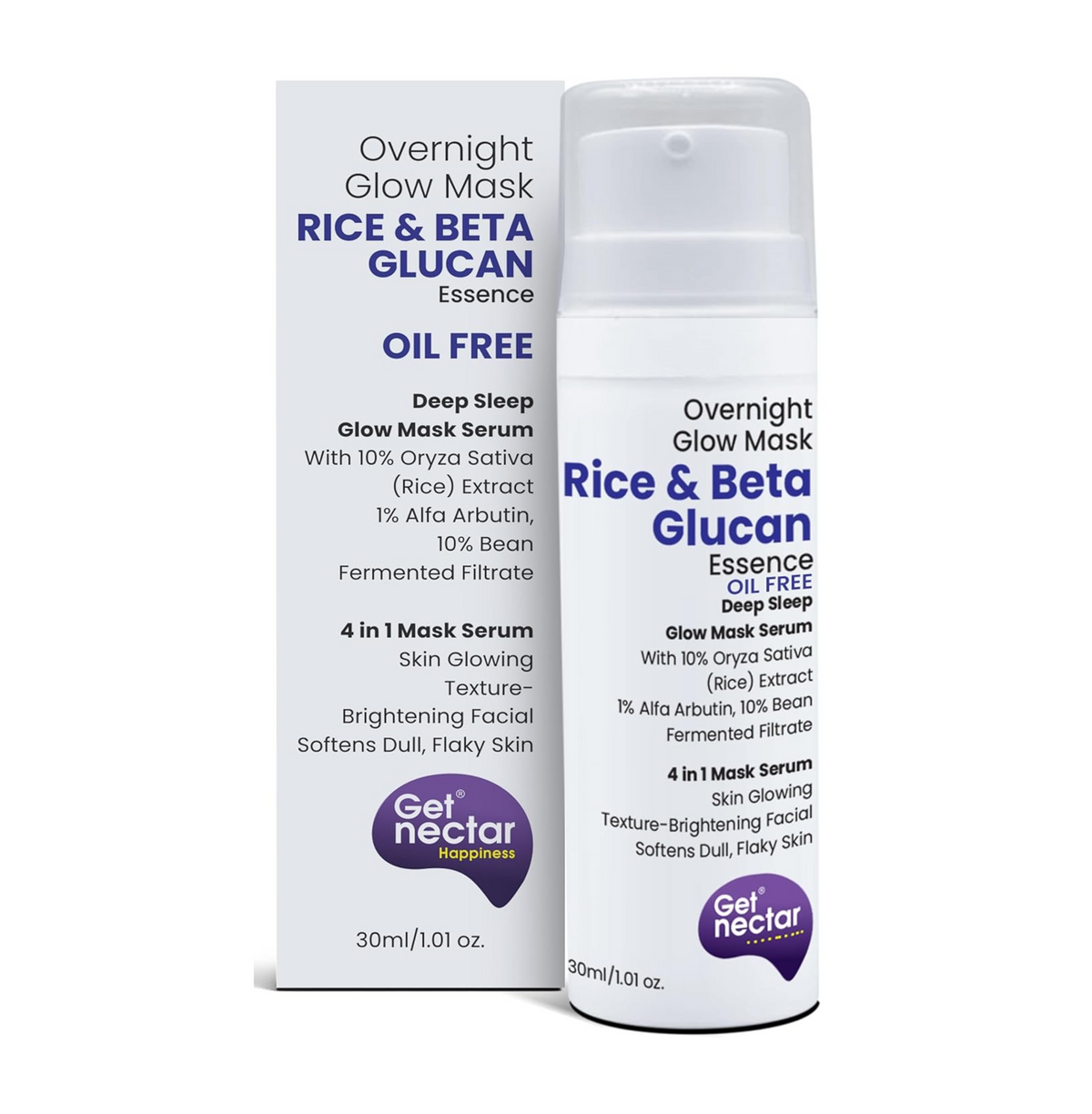 Get Nectar Rice & Beta Glucan Overnight Glow Mask packaging on a white background