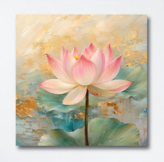 Lotus Flower Painting for Wall Vastu (15+ DESIGNS) Framed Lotus Canvas Painting for Living Room, Bedroom | Nature Floral Wall Art with Multiple Design Variations (Light Pink Lotus, 18x18 Inch, Framed)
