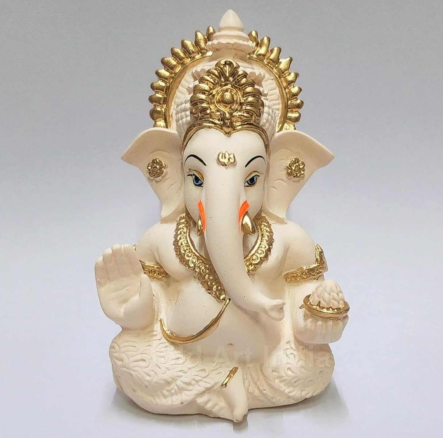Gold Art India Peach Ivory Finish Ganesha Idol Car Dashboard IdolGanesha Murti Ganpati Idol for Home Decor Puja Lord Ganesh Statue Gift for Office Desk Puja Room Figurine 3.3" inches