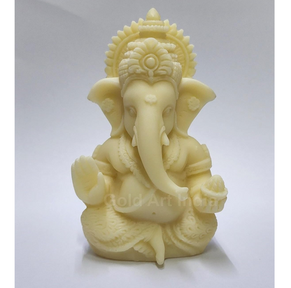 Gold Art India 3D Ivory Ganesh Idol for Car Dashboard Small Ganesha Murti Ganpati Idol for Home Decor Puja Lord Ganesh Statue Gift for Office Desk Puja Room Figurine, Resin, Religious