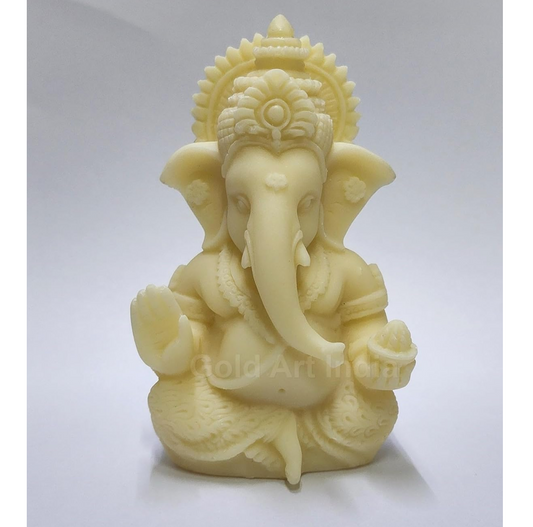 Gold Art India 3D Ivory Ganesh Idol for Car Dashboard Small Ganesha Murti Ganpati Idol for Home Decor Puja Lord Ganesh Statue Gift for Office Desk Puja Room Figurine, Resin, Religious