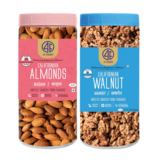 41 Foods Premium Dry Fruits Combo of Almonds and Walnuts | 1 KG (500g x 2)