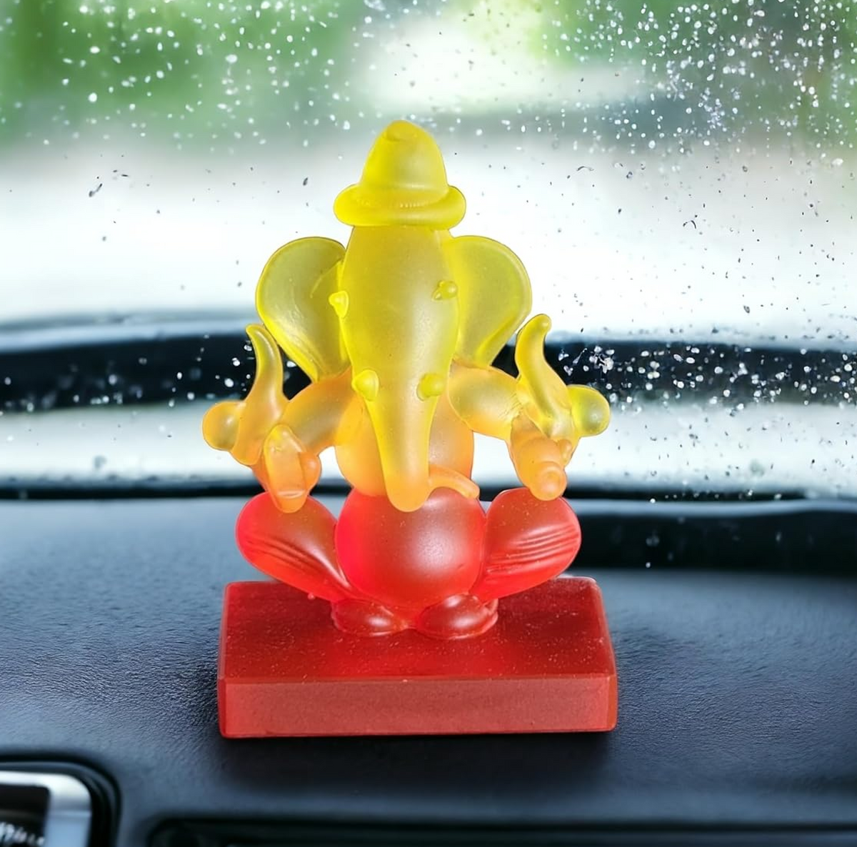 Ganesha Idol for Car Dashboard | Beautiful Ganesh Murti for Home Temple | Ganpati Figurine Statue Showpiece Sculpture for Office Desk (Yellow-Orange)