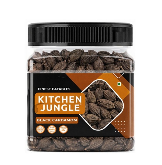Kitchen Jungle Premium Black Cardamom (Kali Elaichi) 100g | Bold Whole Badi Elaichi Pods | Strong Smoky Aromatic Spice for Biryani, Garam Masala, Curries & Indian Cooking