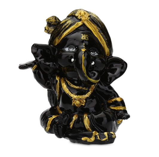 Black & Gold Ganesha Idol for Car Dashboard | Small Decorative Ganpati Statue for Home, Office & Temple | Lord Ganesha Showpiece for Gift & Spiritual Décor