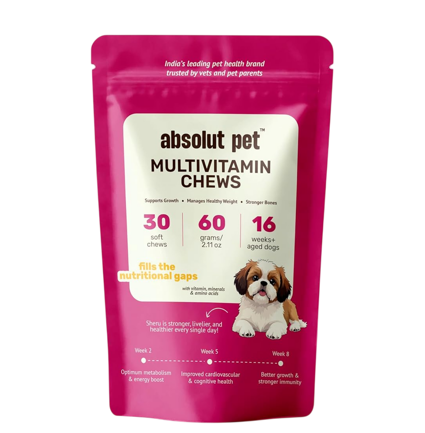 Absolut Pet 12-in-1 Multivitamin Dog Chews, Bone & Muscle Care | 30 Count | 12-in-1 formula with vitamins A, D, E, K, biotin & zinc to support bones, muscles, energy & daily health in dogs.
