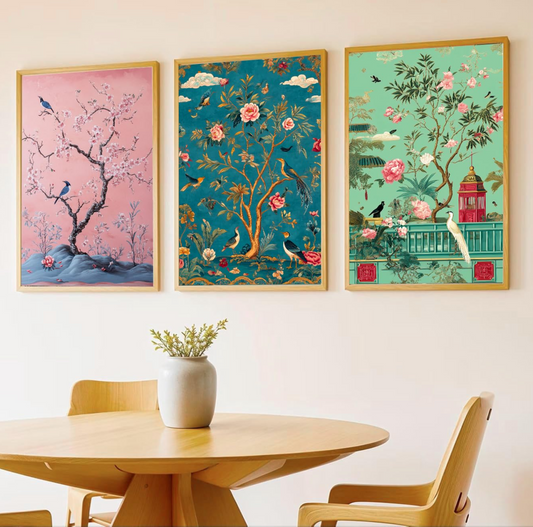 Big Modern Framed Posters Wall Decor Paintings For Living Room, Bedroom/Big Paintings For Wall Decoration, Frames For Wall Decor Set of 3 (13x19 Inches) (Floral Birds B)