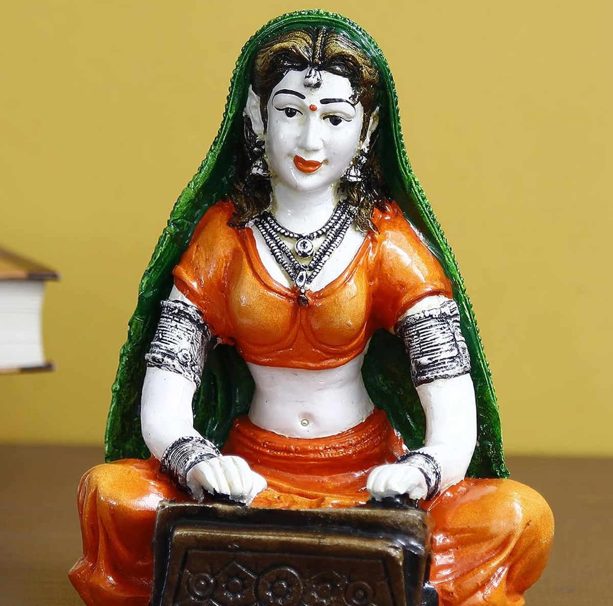 Resin Woman Statue Playing Harmonium Showpiece for Home Decor Living Room Bedroom Office Desk Table TV Unit | Womens Day Gift for Ladies | Housewarming Birthday Gift for Women