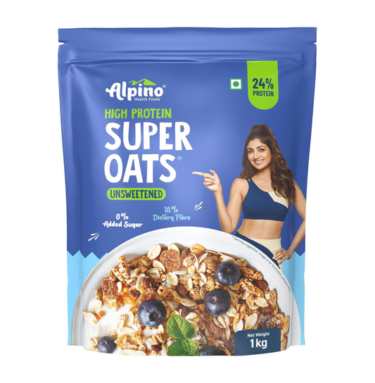 ALPINO 24% High Protein Super Rolled Oats Unsweetened 1kg - Rolled Oats & Natural Peanut Butter – 24g Protein, Source of Dietary Fibre & Healthy Fats, No Added Sugar & Salt