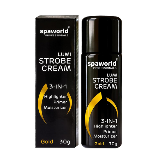 Spaworld Lumi Strobe Cream packaging with black and gold design on a white background