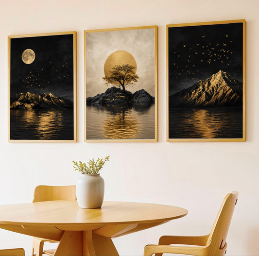 Big Modern Framed Posters Wall Decor Paintings For Living Room, Bedroom/Big Paintings For Wall Decoration, Frames For Wall Decor Set of 3 (13x19 Inches) (Night)