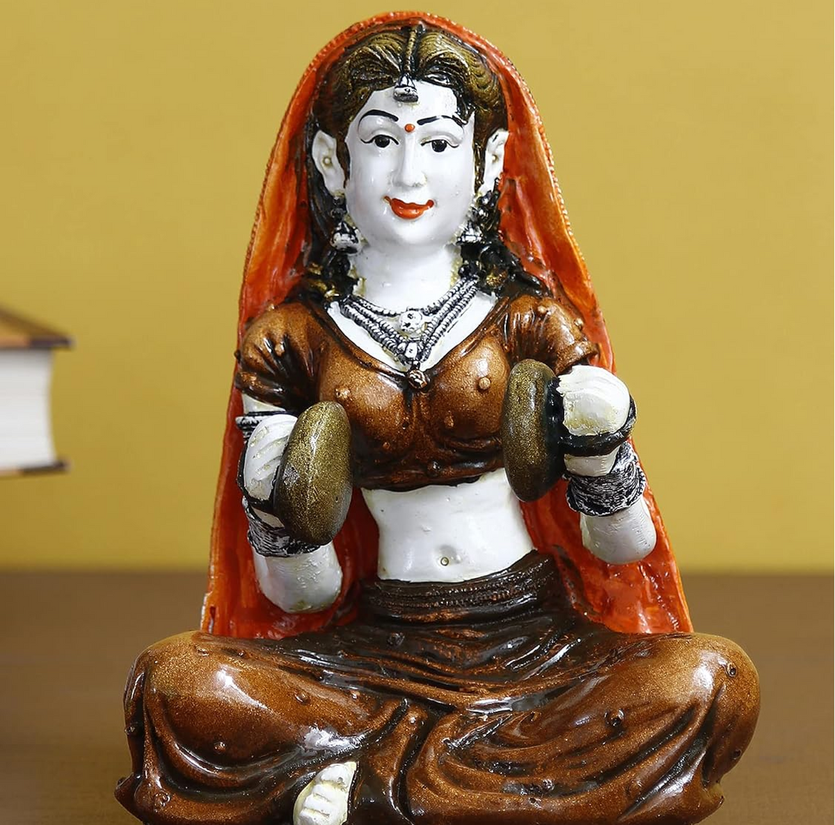 Resin Rajasthani Woman Statue Playing Hand Cymbals Showpiece for Home Decor Living Room Bedroom Office Desk Table TV Unit| Womens Day Gift For Ladies | Housewarming Birthday Gift For Women