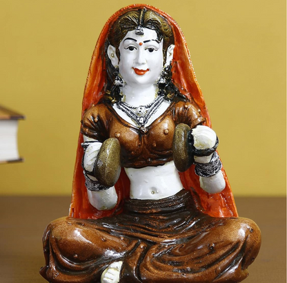 Resin Rajasthani Woman Statue Playing Hand Cymbals Showpiece for Home Decor Living Room Bedroom Office Desk Table TV Unit| Womens Day Gift For Ladies | Housewarming Birthday Gift For Women
