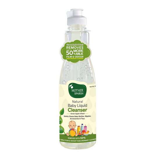 Mother Sparsh Plant Powered Natural Baby Liquid Cleanser with Basil & Green Apple Extract | for Baby Bottles, Nipples, Accessories and Toys Cleaning - 500ml